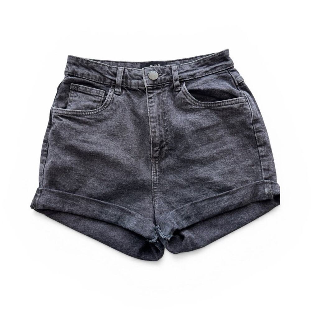 Cotton On Women's Gray Denim Shorts 6 US High Rise Stretch Button Pockets Cuffed